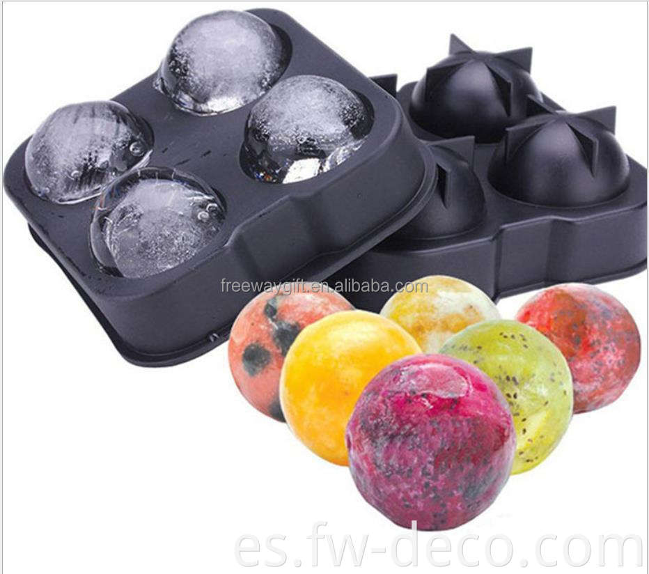 Bola de hielo de silicona negra de 4 hoyos personalizada al por mayor (d4.5cm bola de hielo)